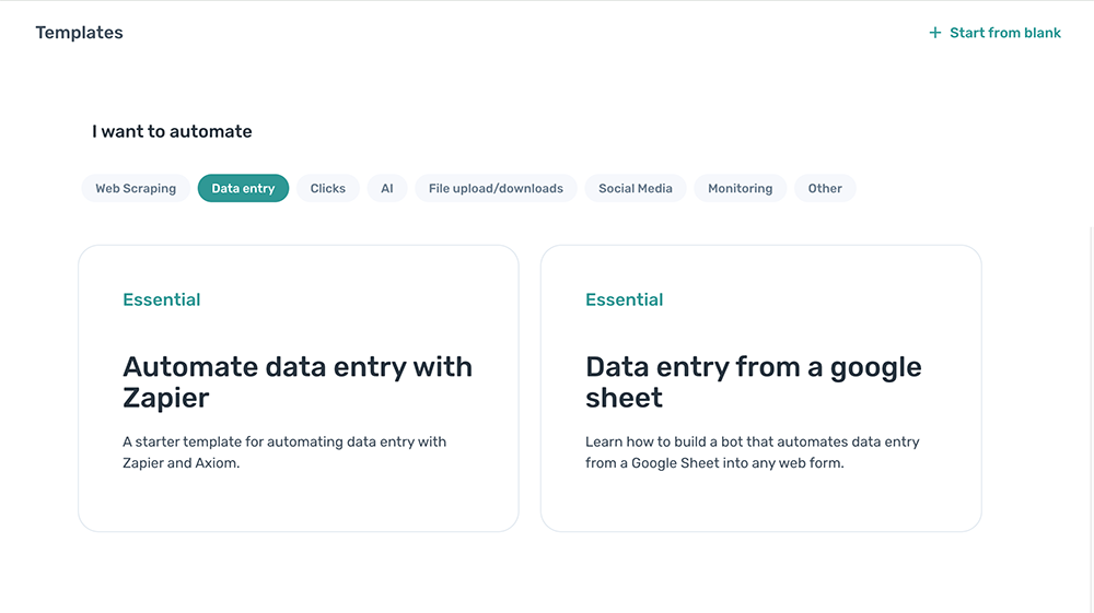 template for data entry and form filling