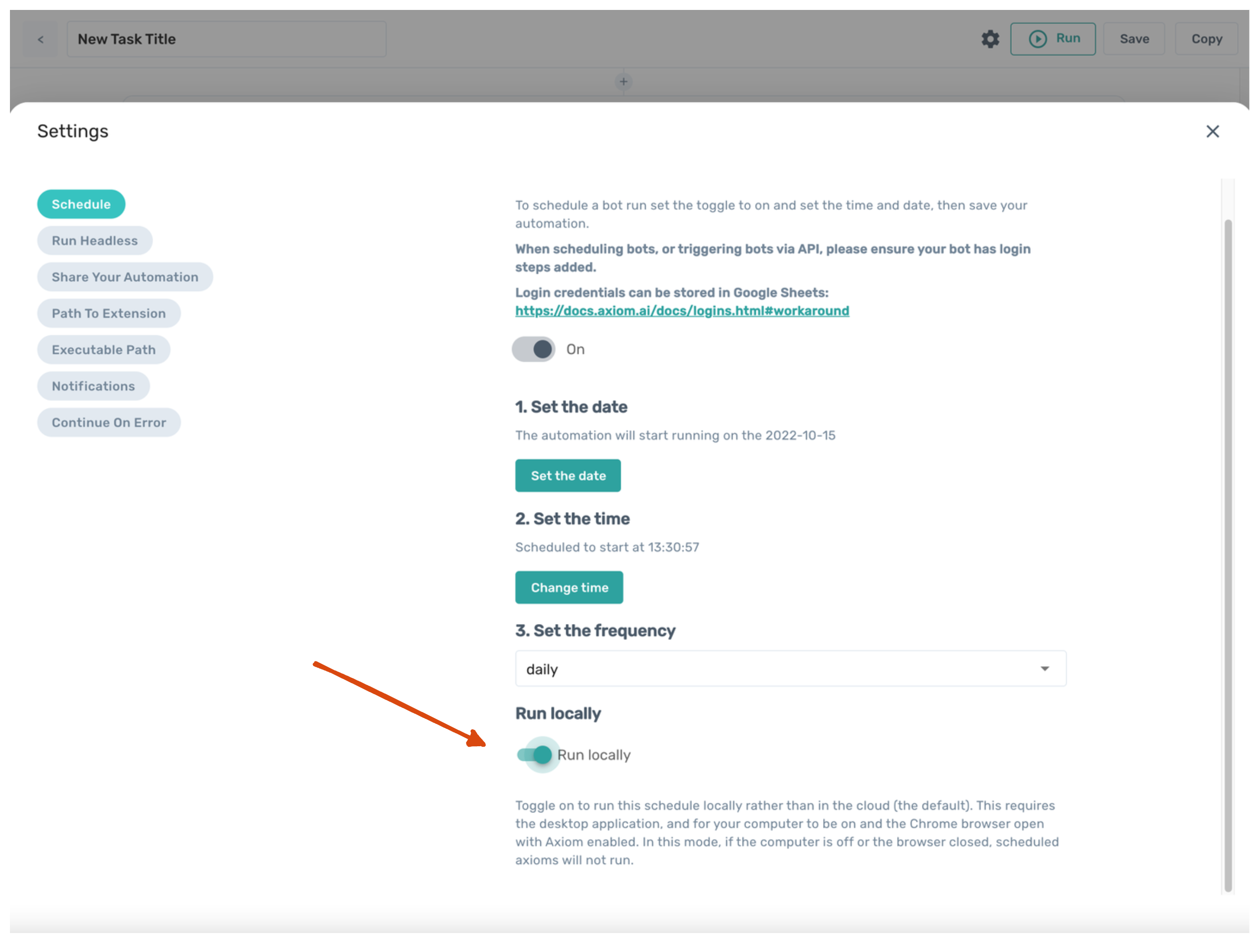 Users can now schedule Axioms on the Desktop Runner application instead of on the Cloud Runner