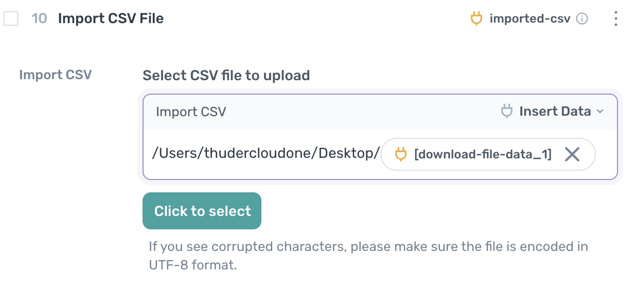 Axiom.ai setting file path to import CSV