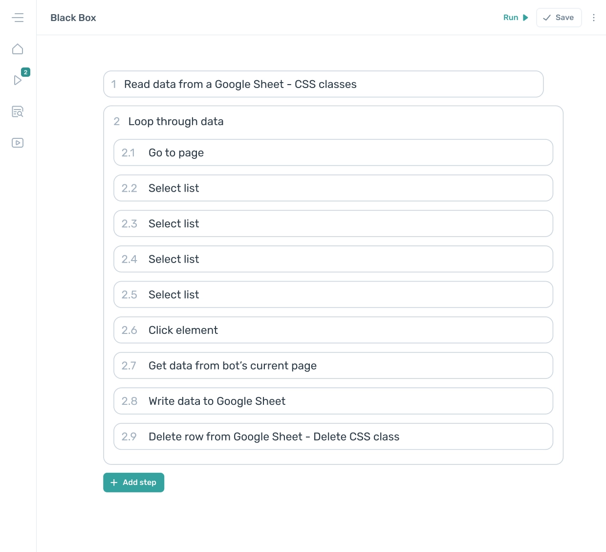 Axiom.ai design pattern for building a bot to automate data extraction from helium10 tool black box