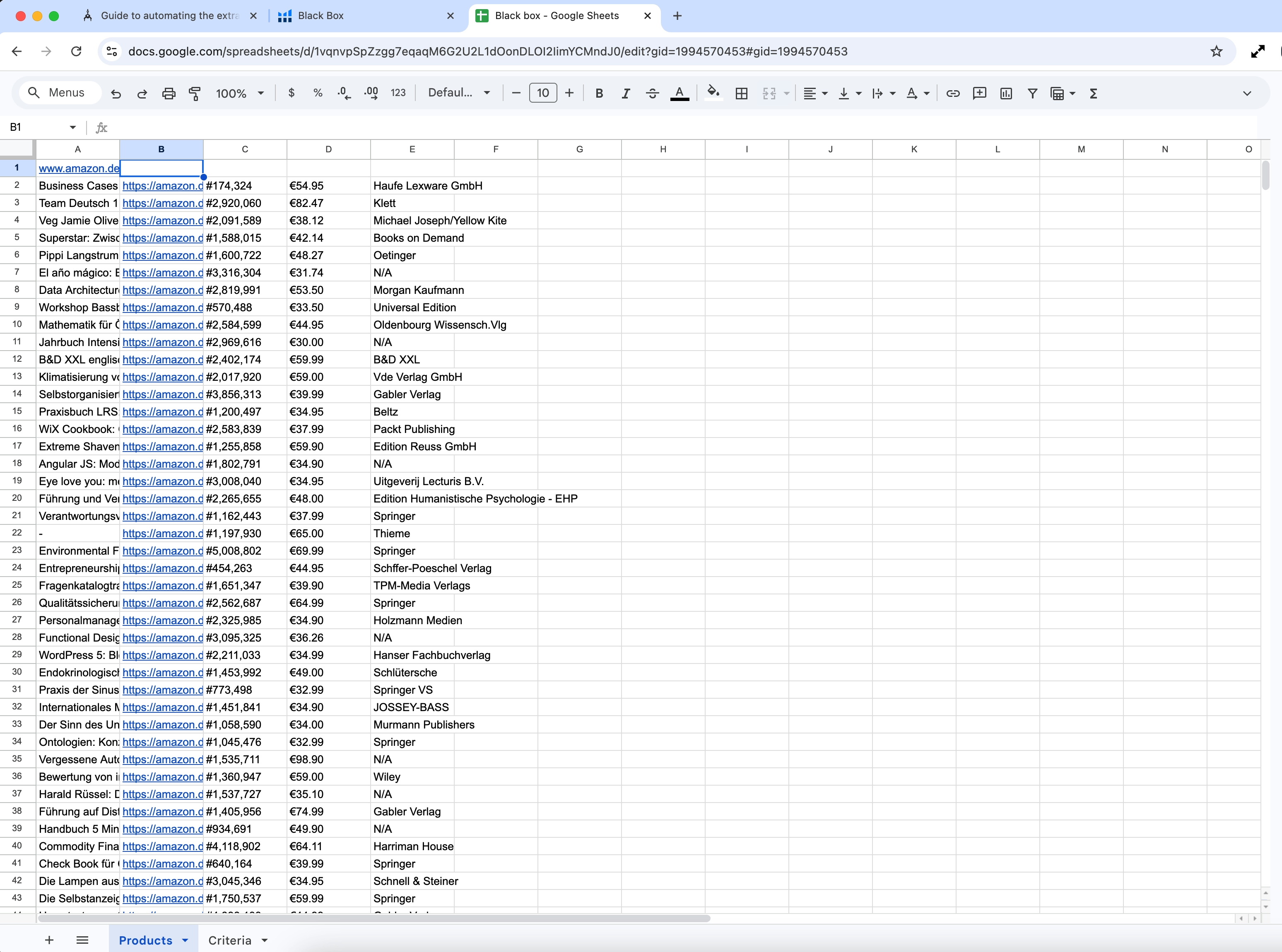 Axiom.ai data scraped into a Google Sheet