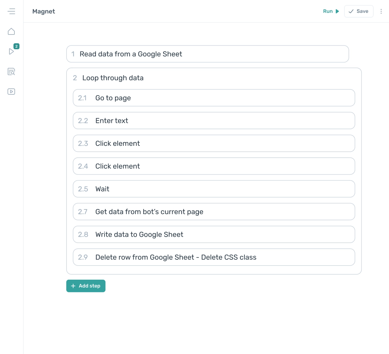 Axiom.ai design pattern for building a bot to automate dat extraction from helium10 tool Cerebro