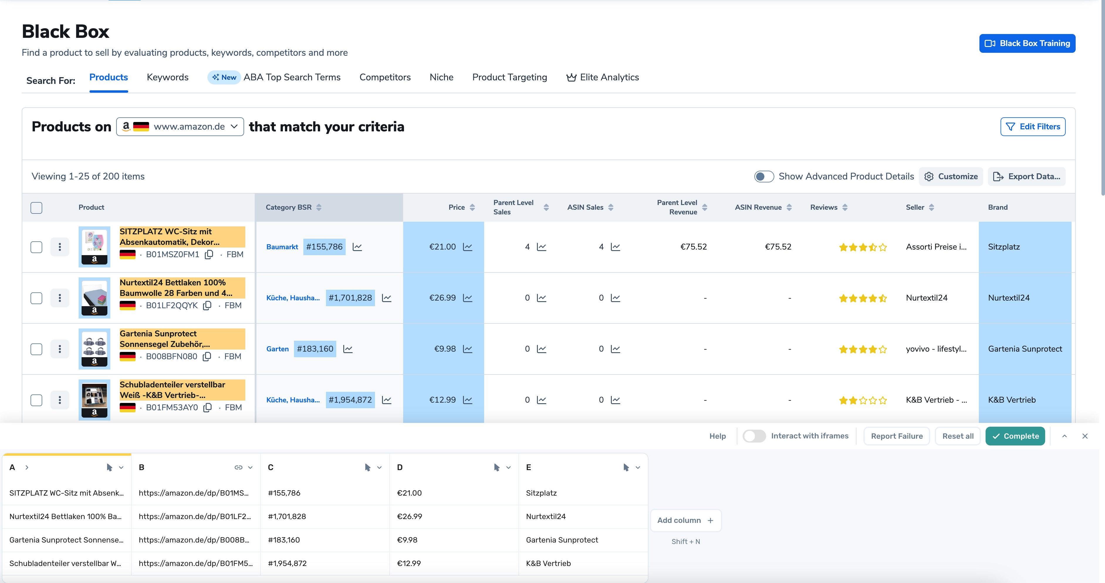 Axiom.ai selecting data to scrape from Black Box