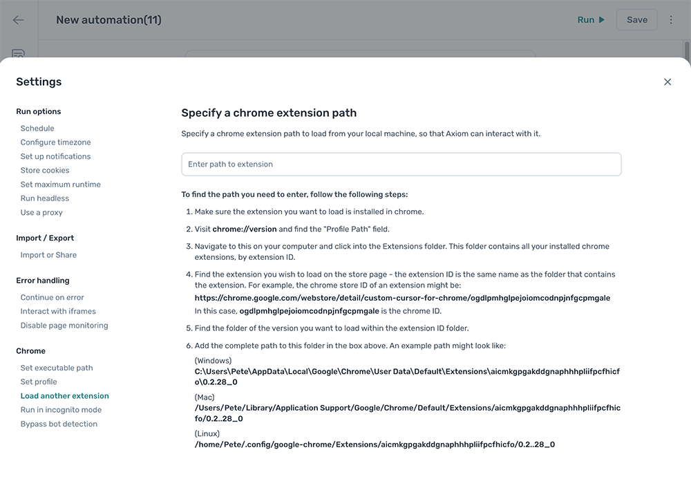 set excutable path - axiom.ai