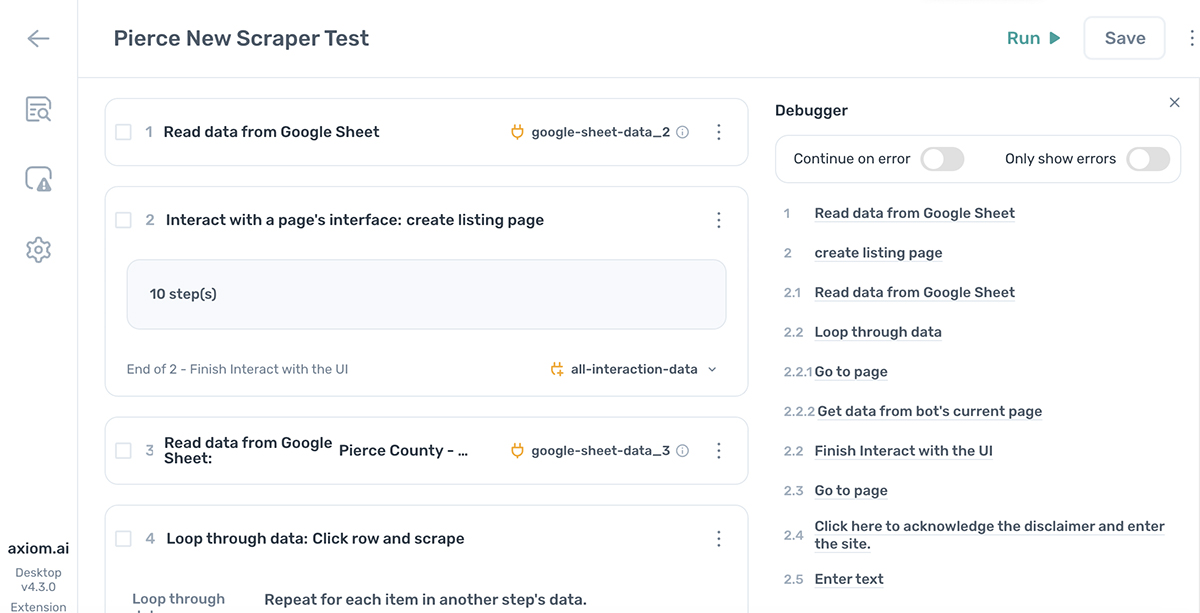 tscreen shot of the axiom.ai debugger