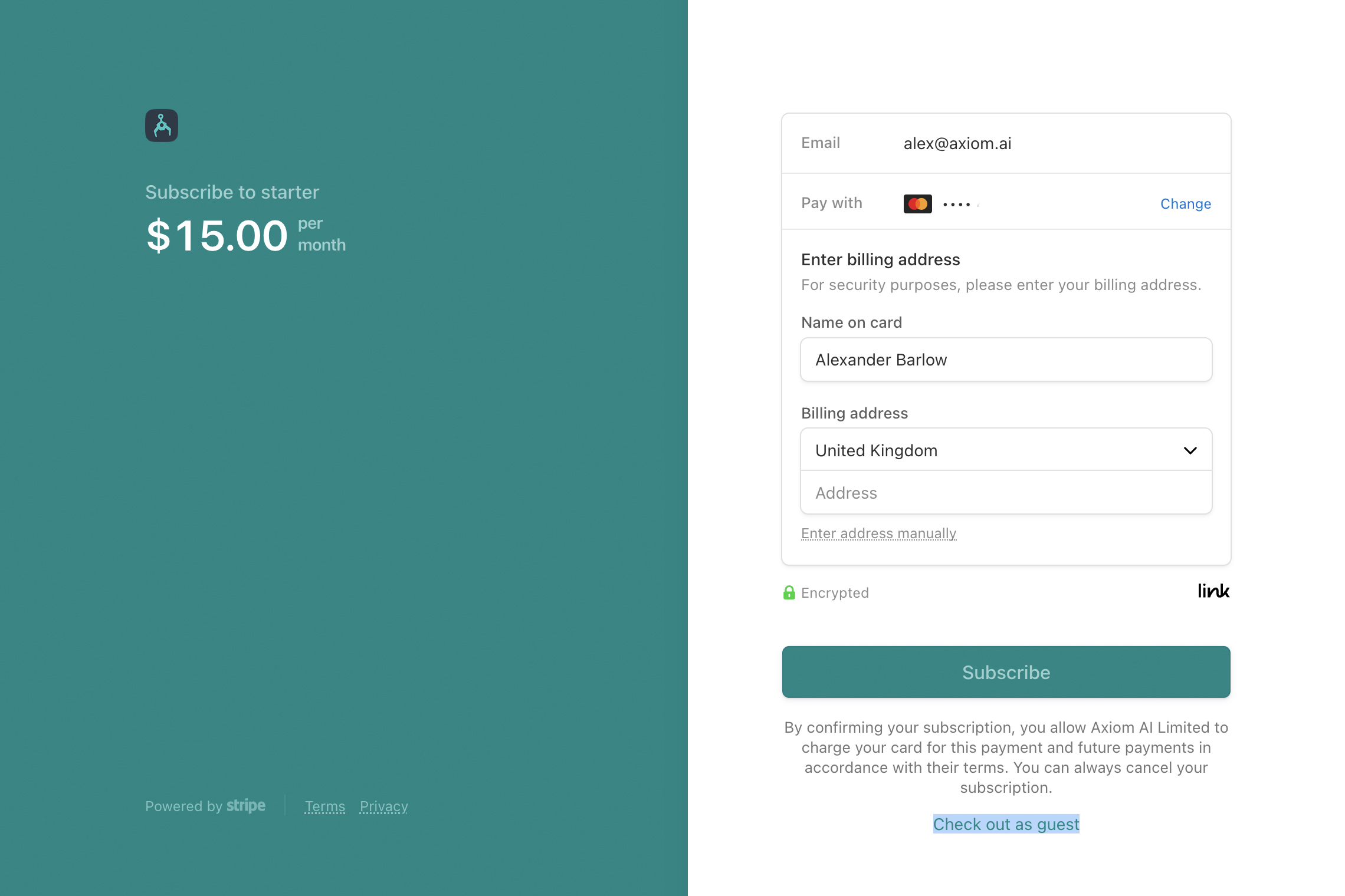 new axiom stripe payment pages